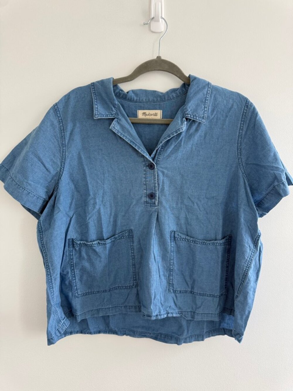 Madewell Denim Short-Sleeve Popover Shirt Chambray XXL